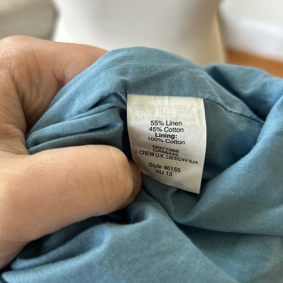 J.Crew Navy & Pink Tropical Sunrise Palm Print Linen Shift Sundress - Picture 4 of 6